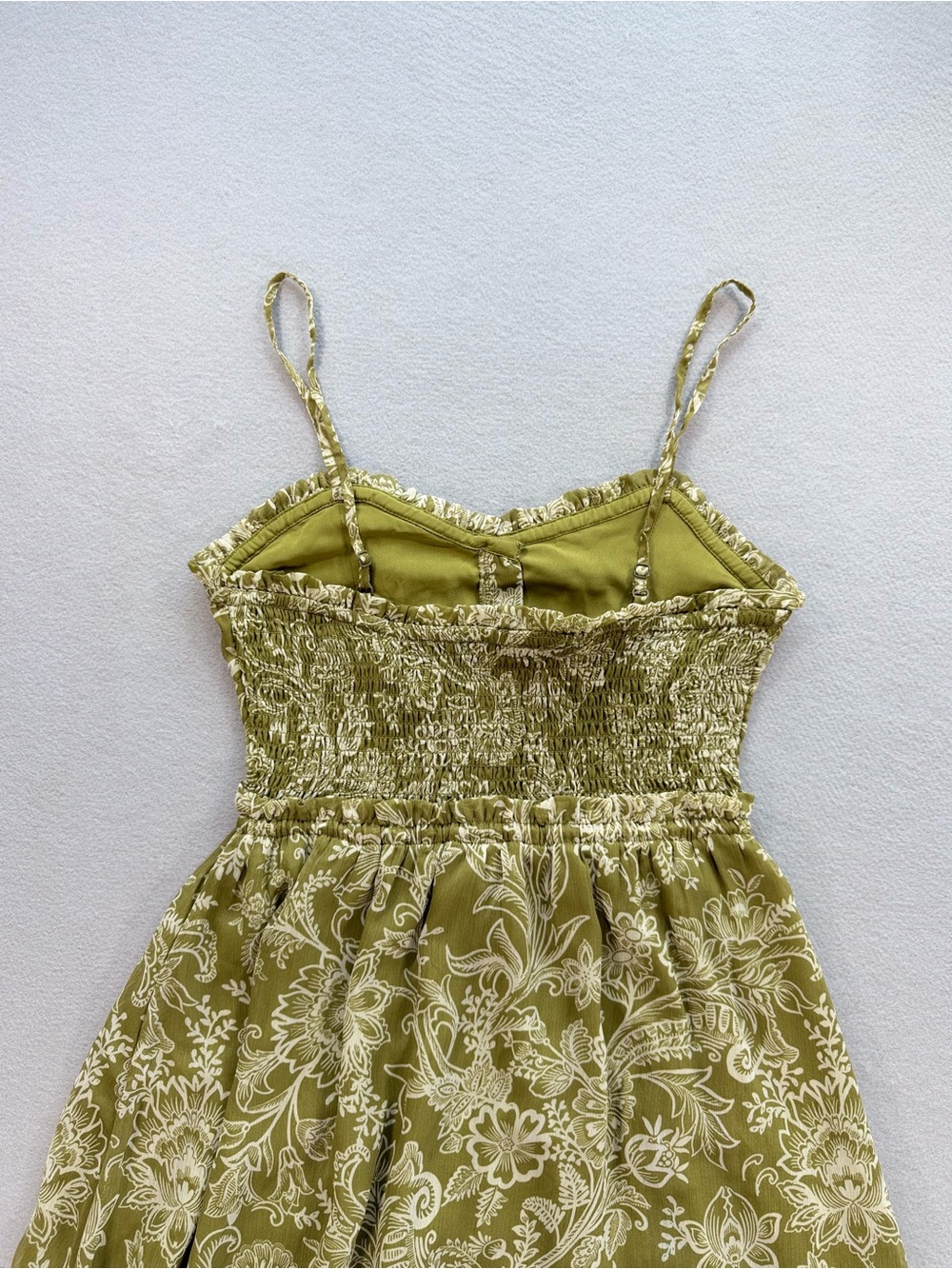 Patrons of Peace Olive Floral Boho Cottagecore Smocked Maxi Dress Small - Picture 8 of 11